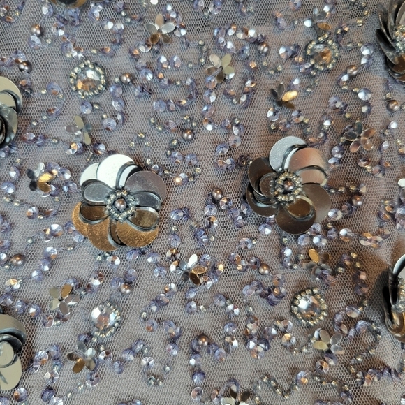 NWT Adrianna Papell Floral Beaded Top w/Tulle Chiffon Gown in Dusty Blue Size 6 - Picture 8 of 15